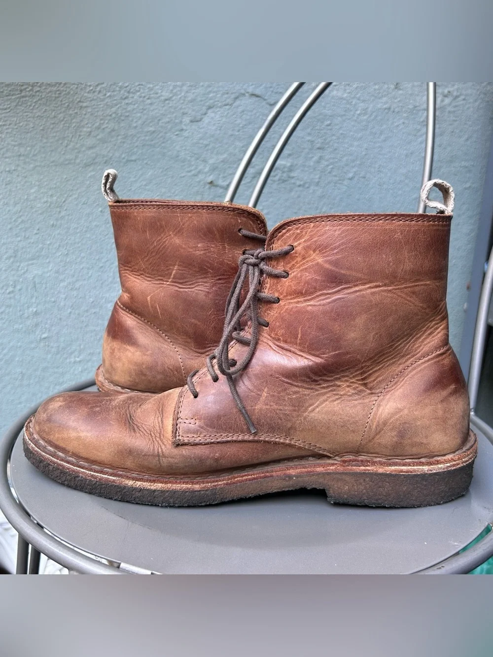 Men’s Distressed Genuine Leather Lace Up Boots EU 42 Brown Heritage Workwear